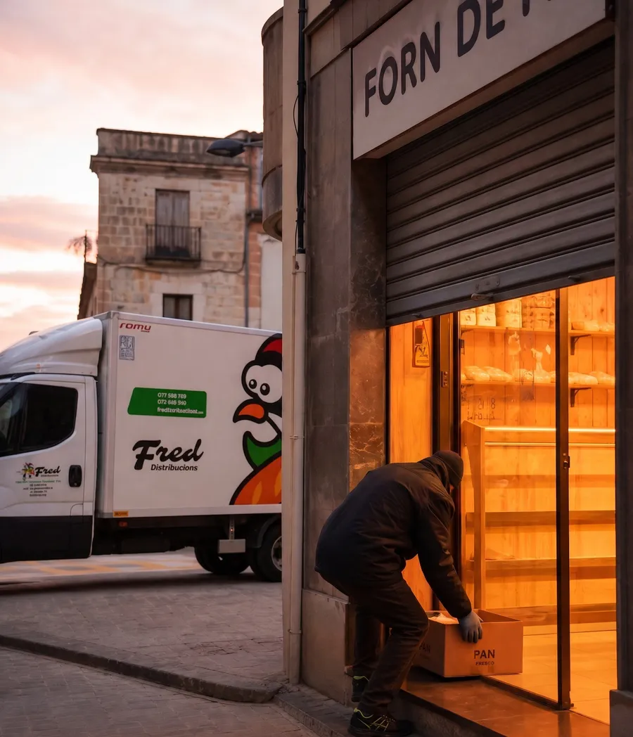 Reparto de pan de madrugada en panadería