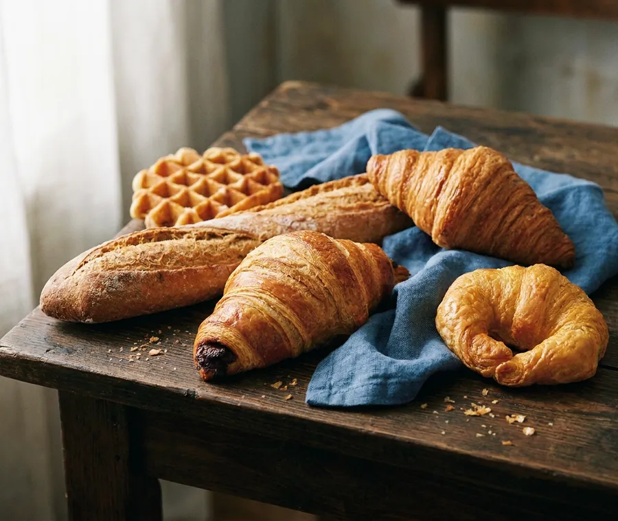 Mesa con croissants y Pan